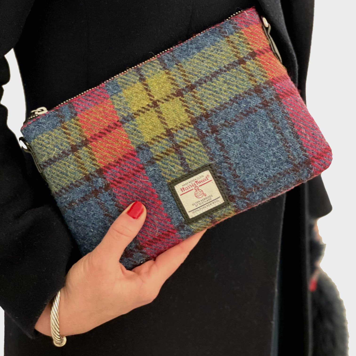 Harris Tweed Zip Purse Bag Blue Pink Check