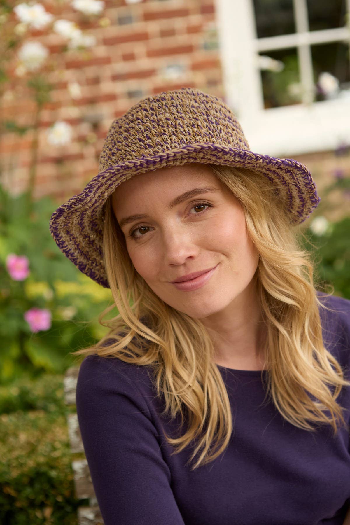 Crocheted Hemp Cotton Sun Hat Purple: One Colour