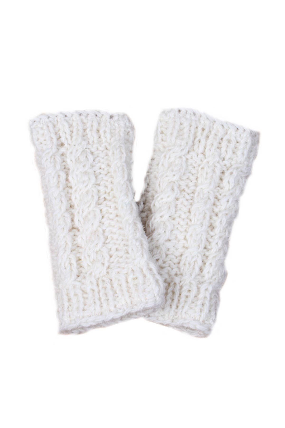 Chamonix - Cable Knit Fleece Lined Wool Fingerless Gloves: Cream