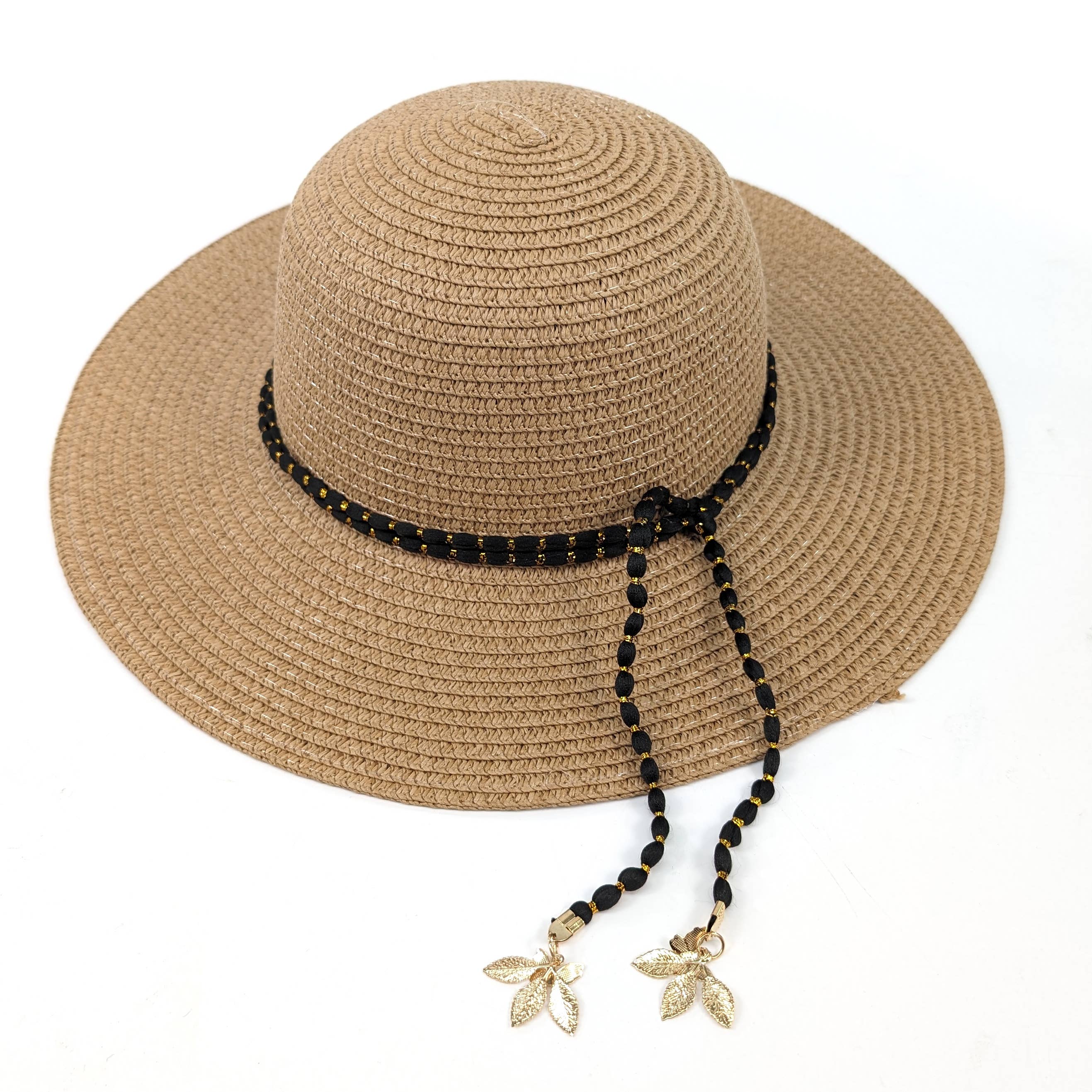 Gold Leaf Cloche Foldable Hat - Dark Natural (57cm)