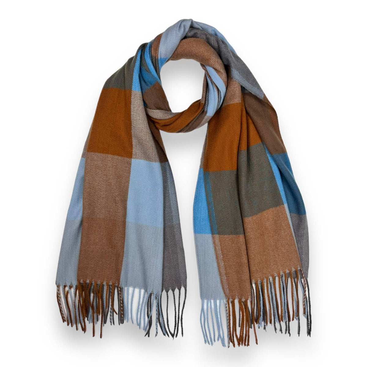 Multi coloured festive check scarf wilt tassels: Rust Orange