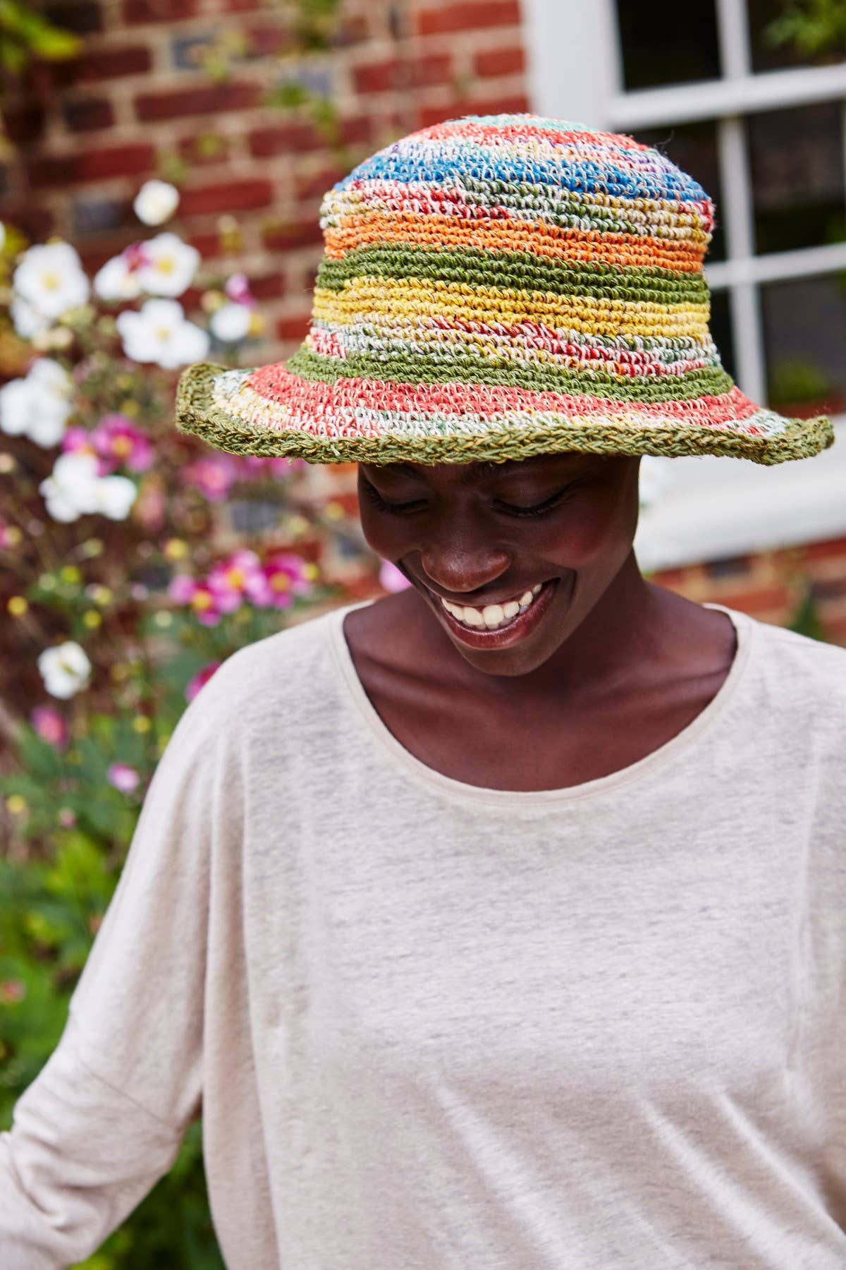 Crocheted Hemp Cotton Sun Hat Summer Stripe: One Colour