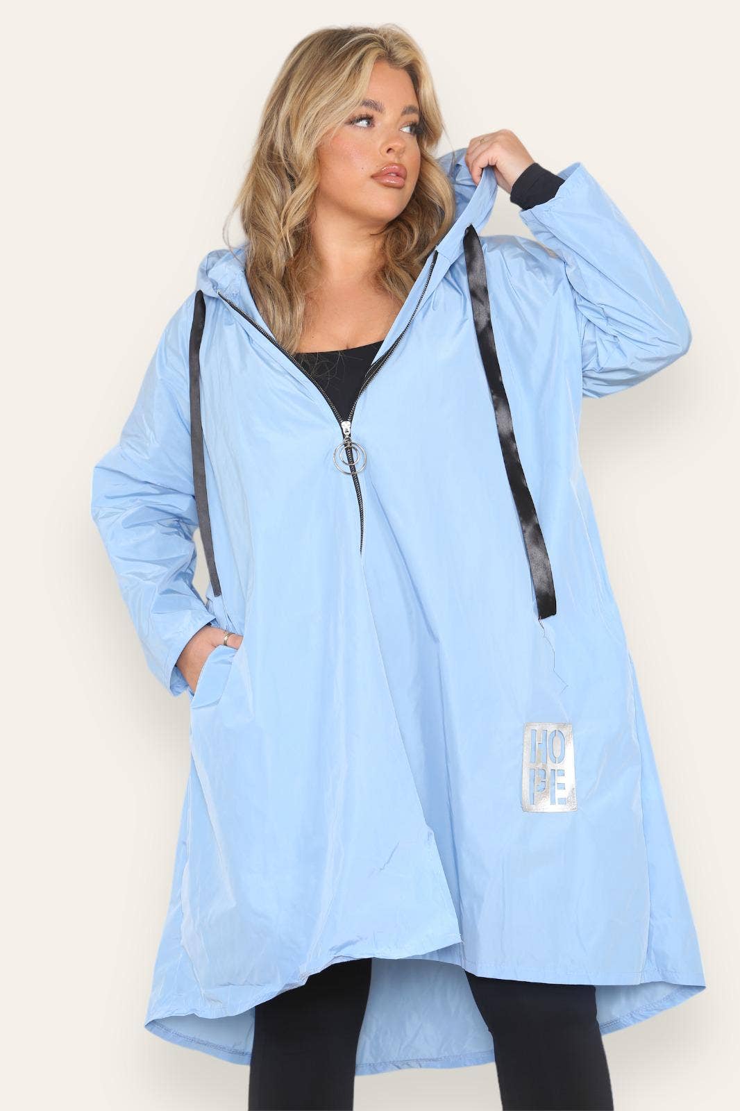 Oversized Hooded Rain Mac: Silver Grey / One Size To UK 16-24