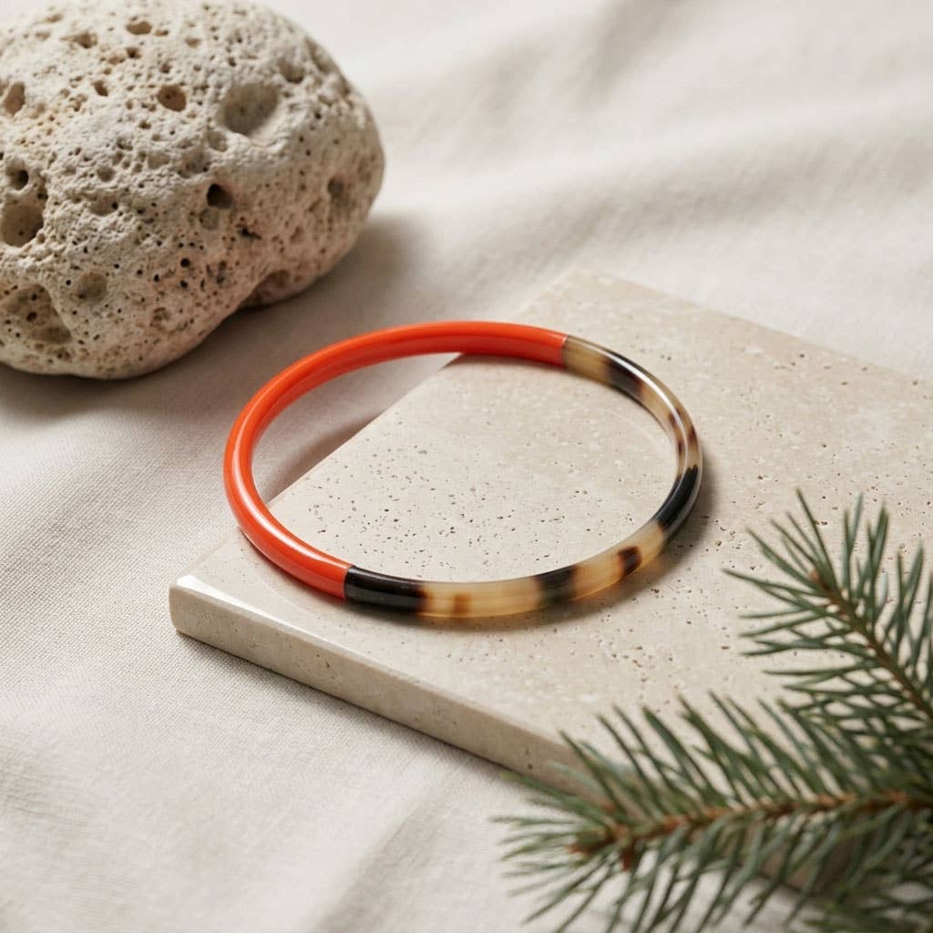 Zuri Set of three Slim orange and brown Natural Horn Bangles