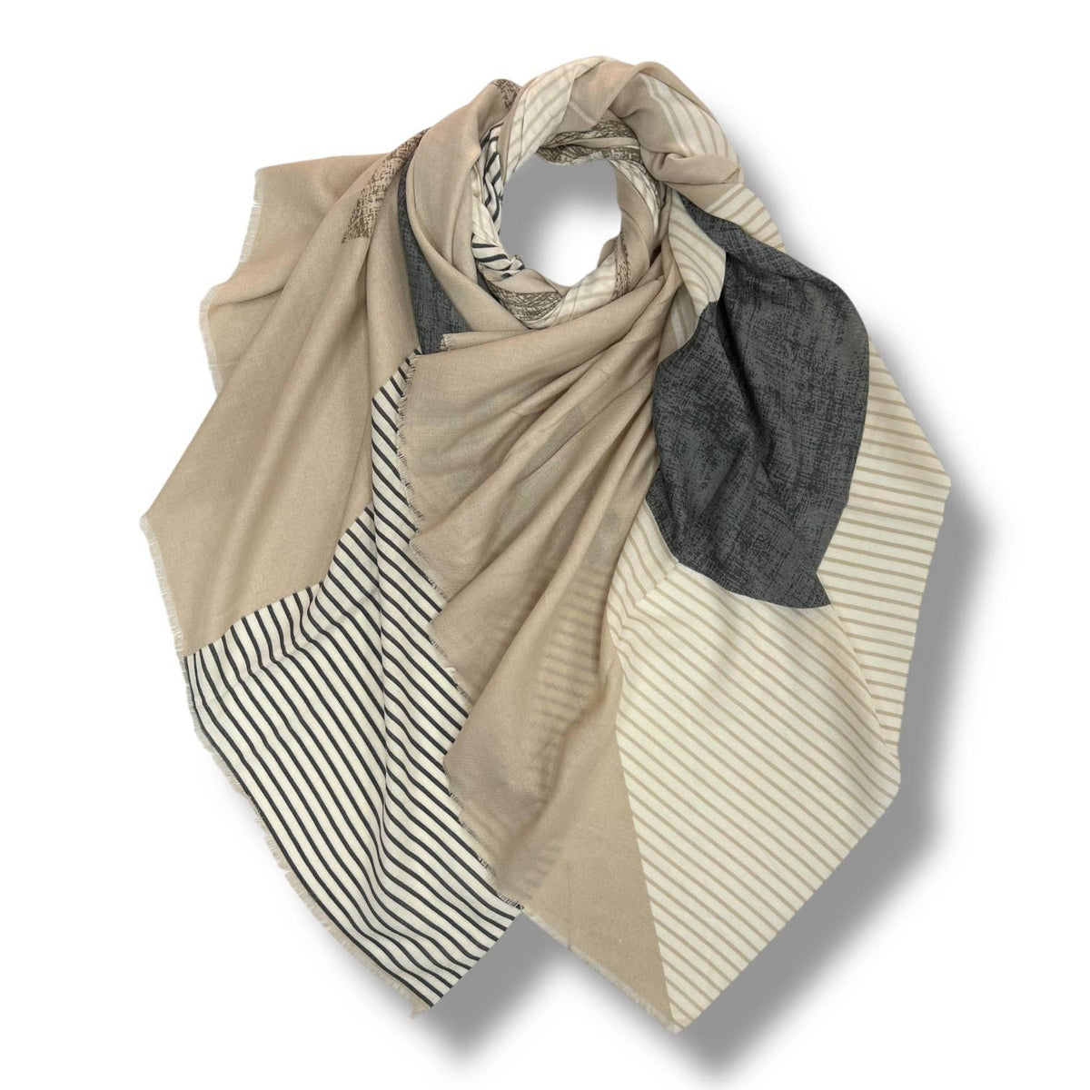 Monochrome Stripe Wool Blend Scarf on medium weight fabric: Black