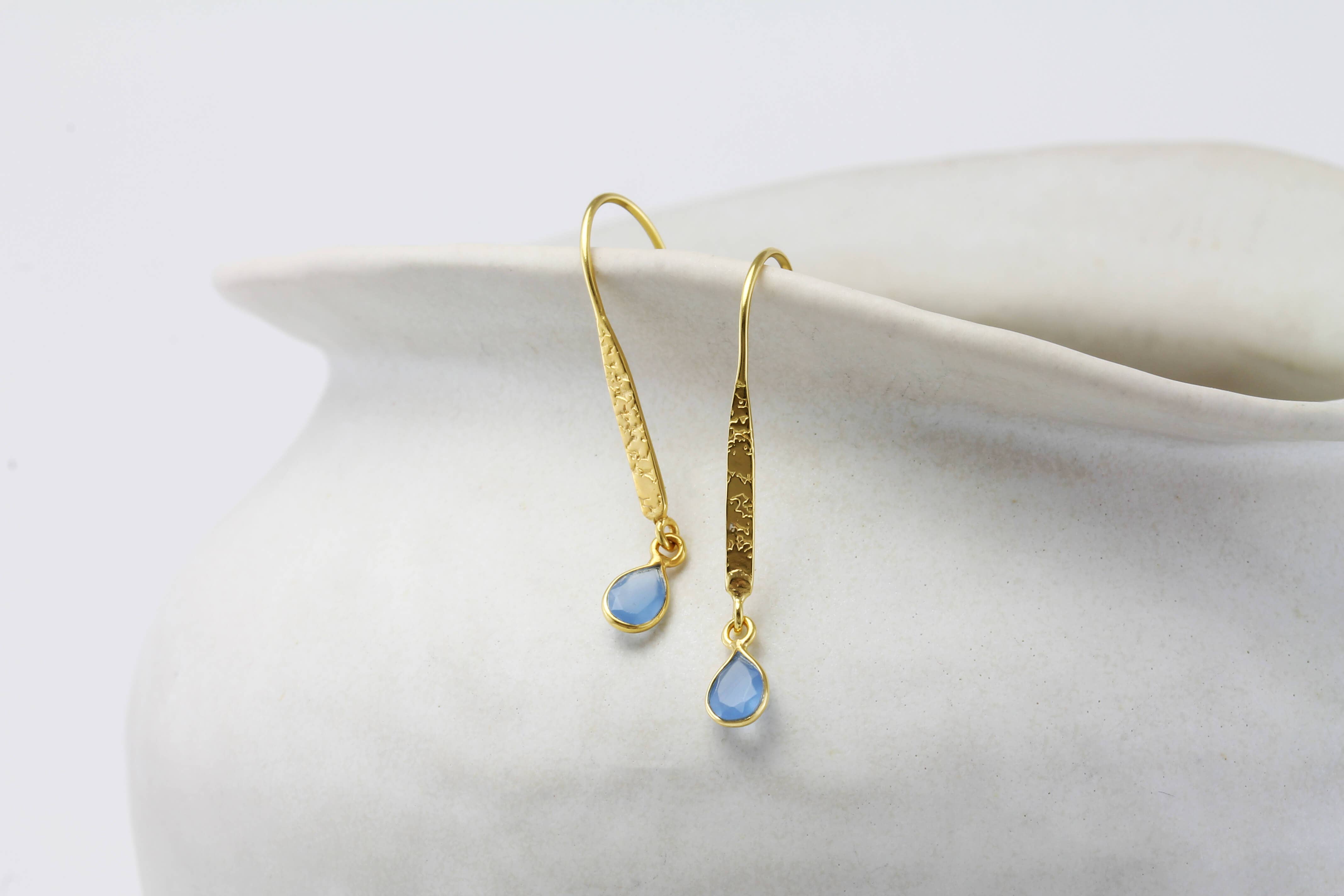 Handmade Blue Chalcedony Gold Vermeil Drop Earrings