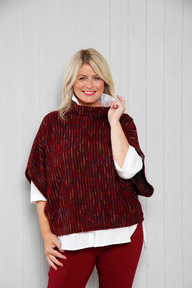 Plum Fleck Cowl Poncho Top