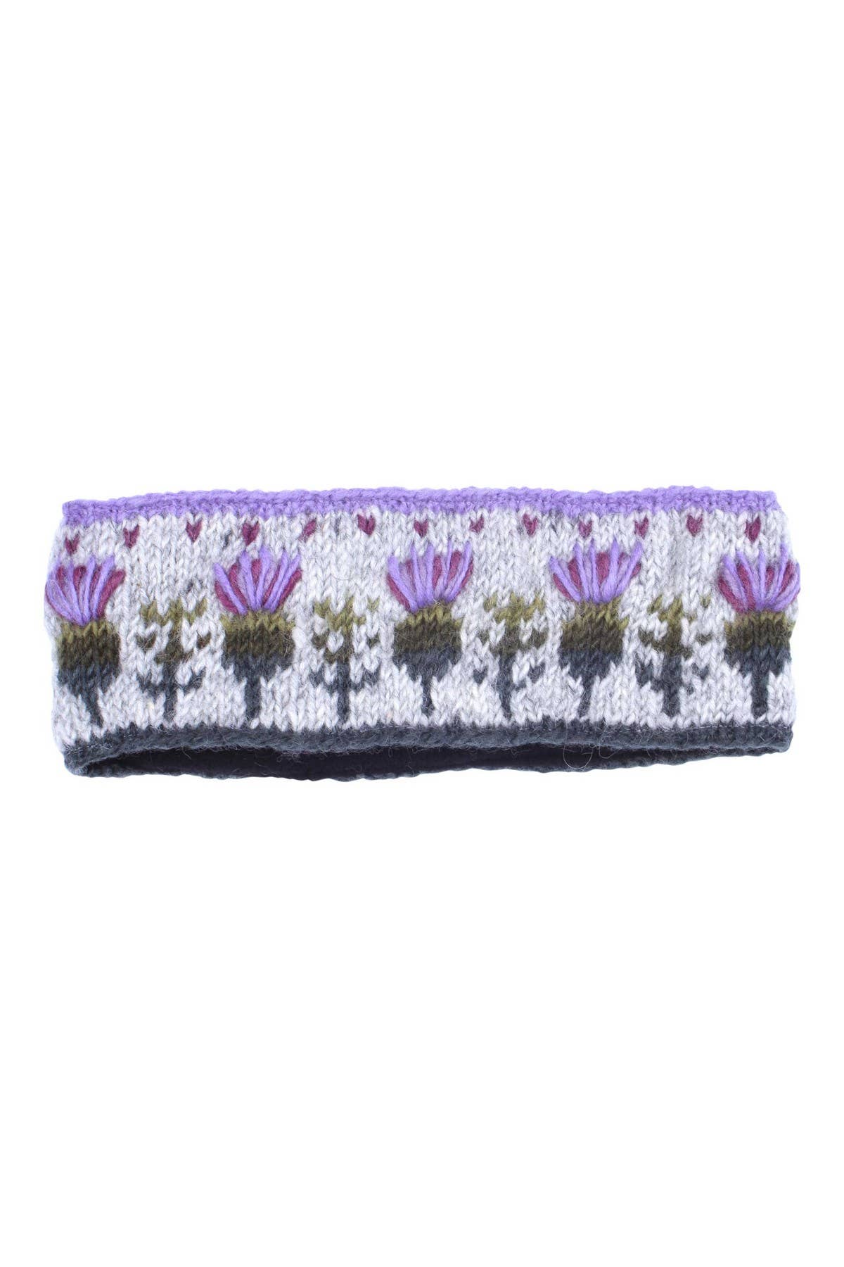 Scottish Thistle Knit Ear Warmers Grey Wool Floral: One Colour