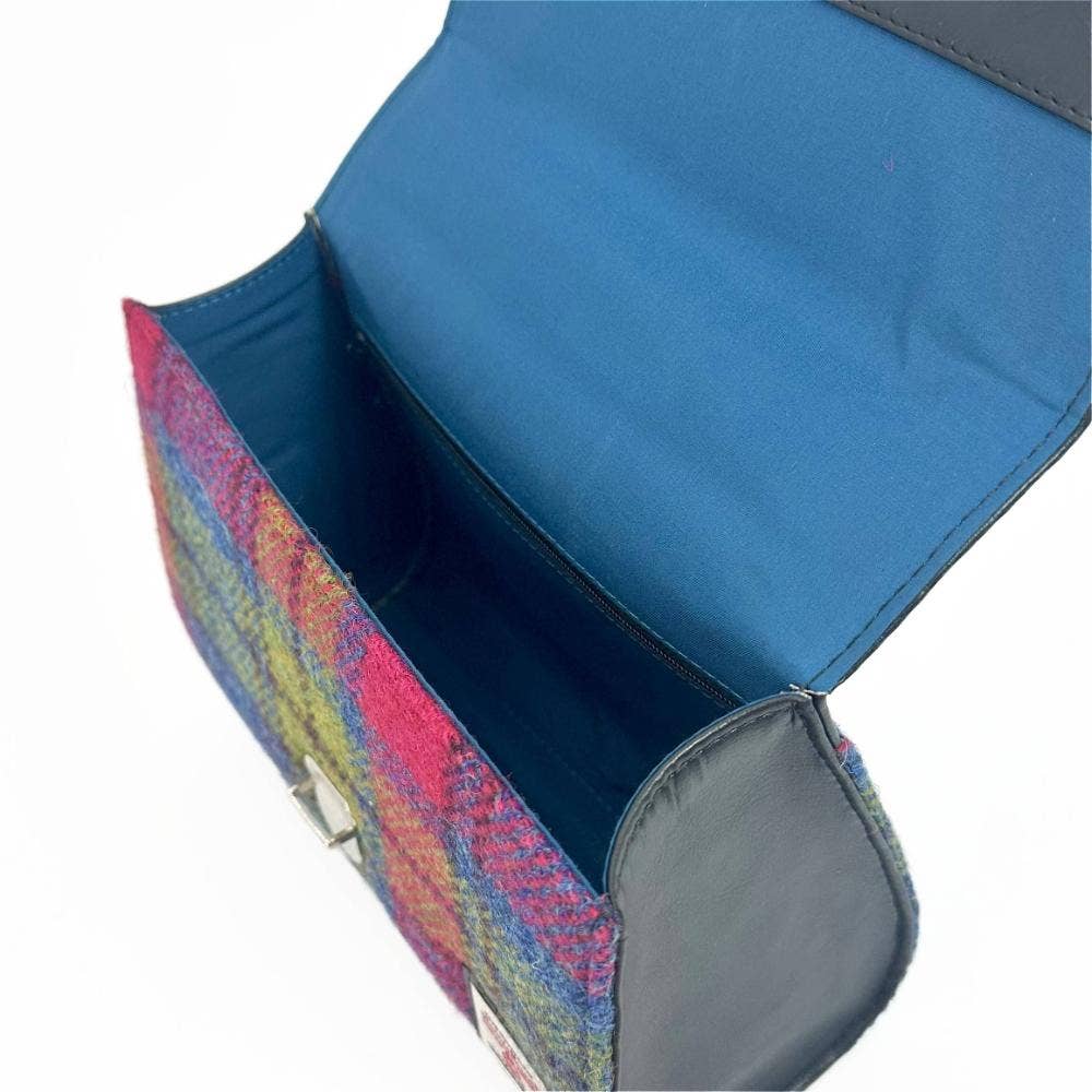 Harris Tweed Ladies Mini Day Satchel Bag Blue/Pink Check