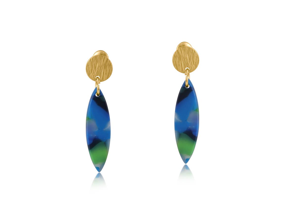 Camille Metal and Resin Dangle Earrings: BLACK BLUE GREEN