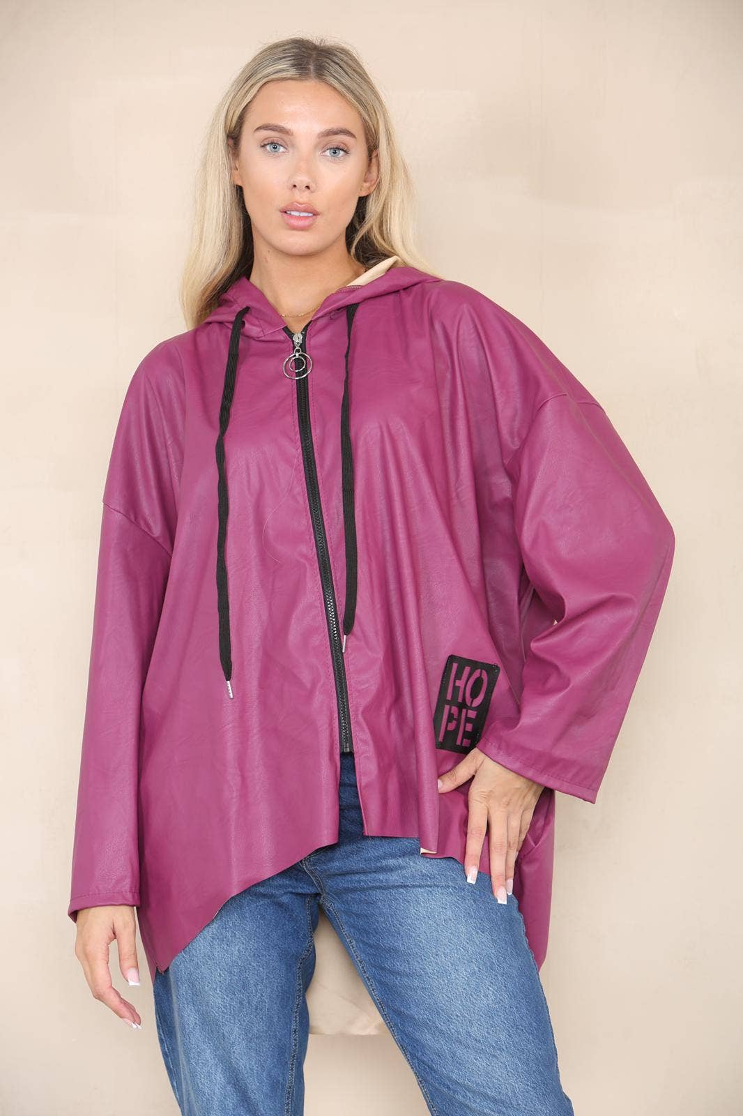 PU Leather Hooded Jacket: Black / One Size To Fit UK 8-20
