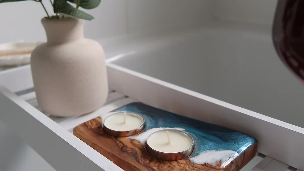 2 Hole Olive Wood and Resin Tealight Holder | The Nancy Smillie Shop - Art, Jewellery & Designer Gifts Glasgow Scotland