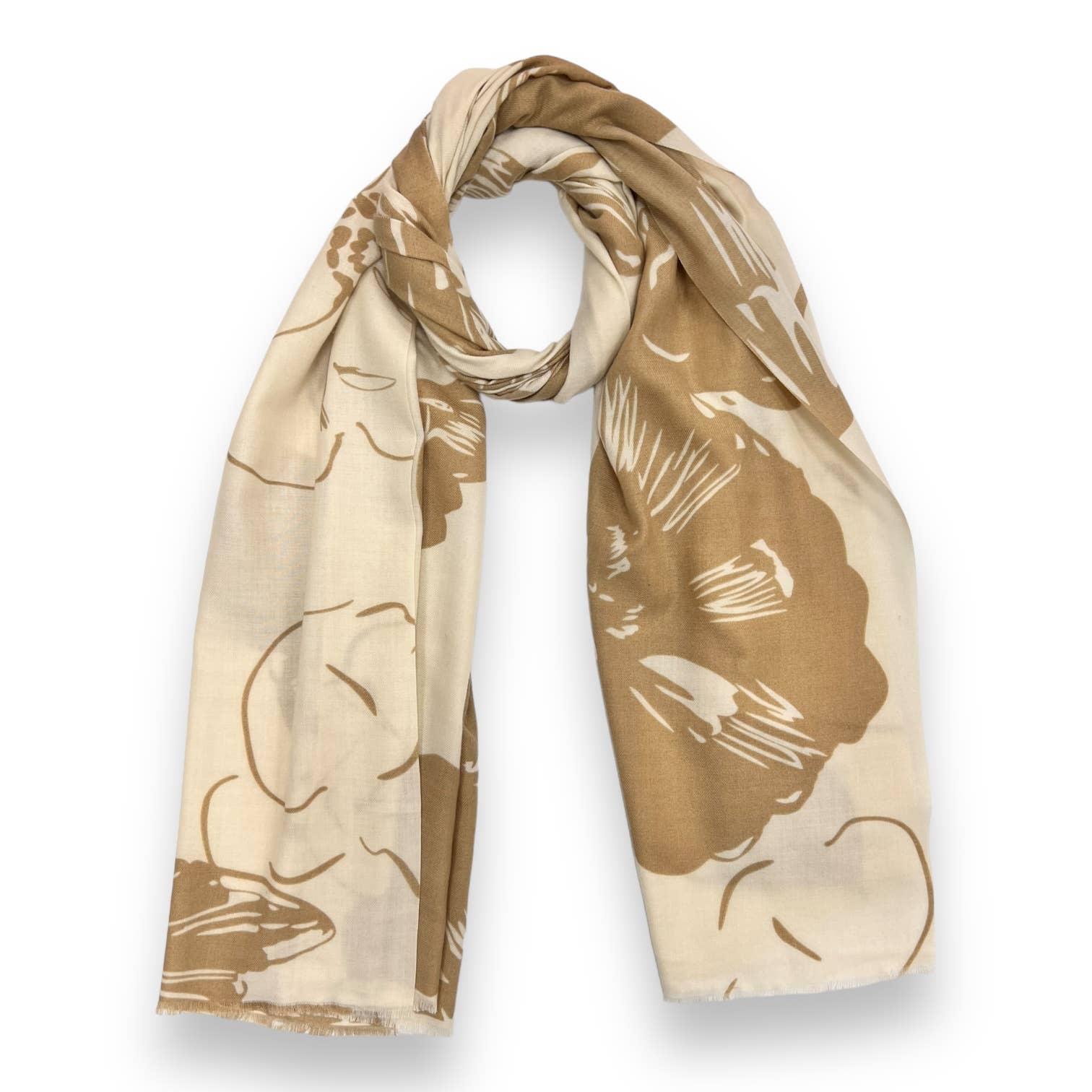 Flower sketch print on medium weight scarf: Cream - Black