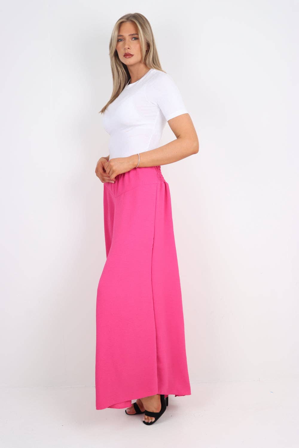 Italian Plain Palazzo Trousers: Beige / One Size (UK 10-24)