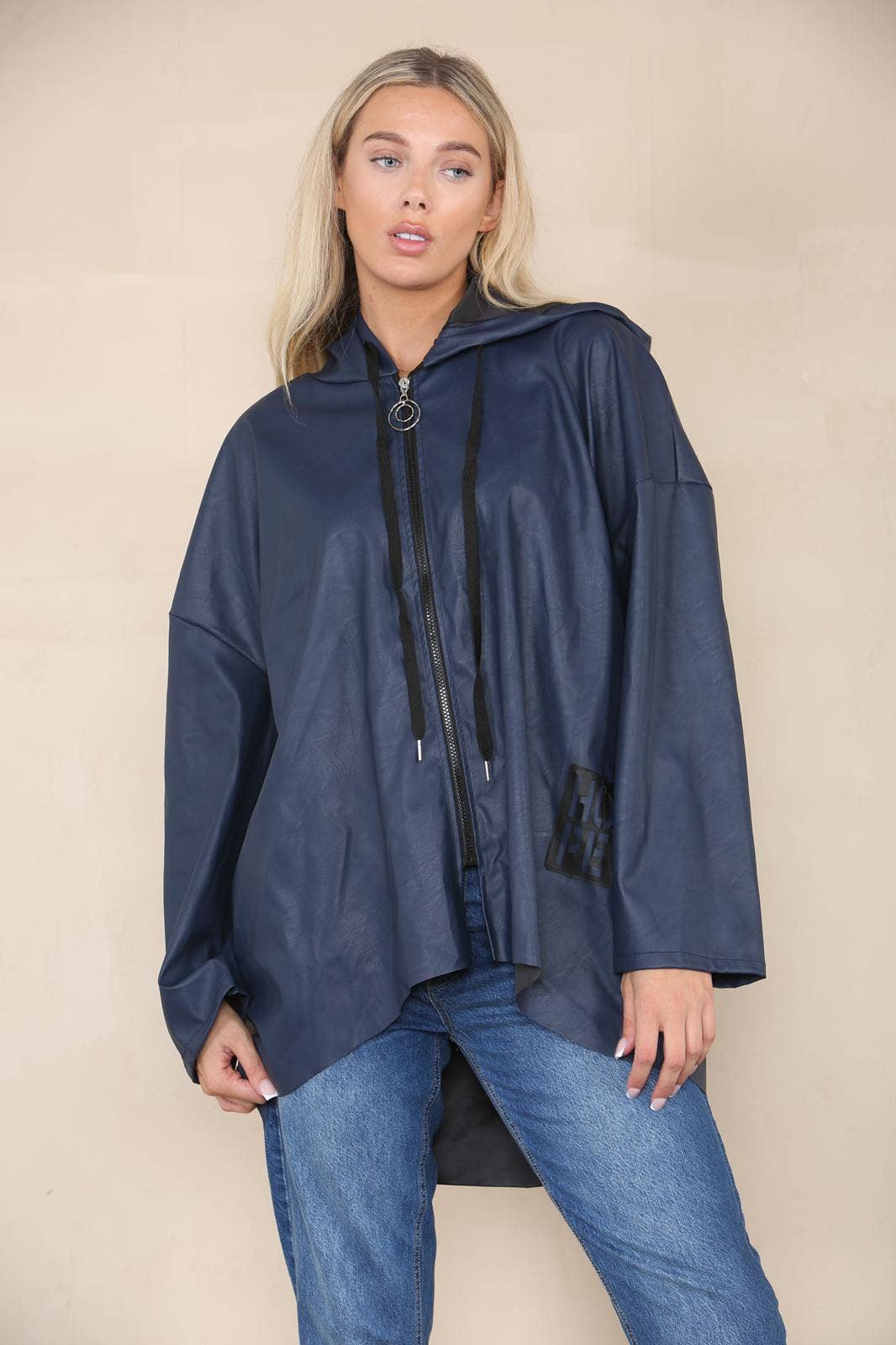 PU Leather Hooded Jacket: Black / One Size To Fit UK 8-20