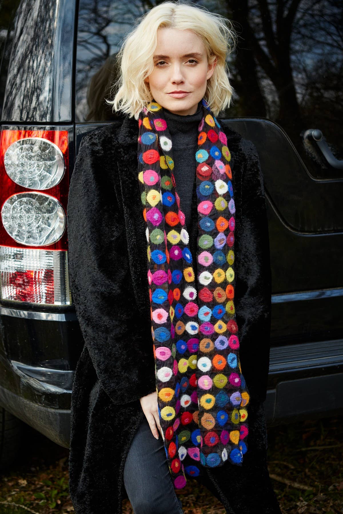 Woodstock Felt Wool Scarf with Colourful Bright Spots: Bright