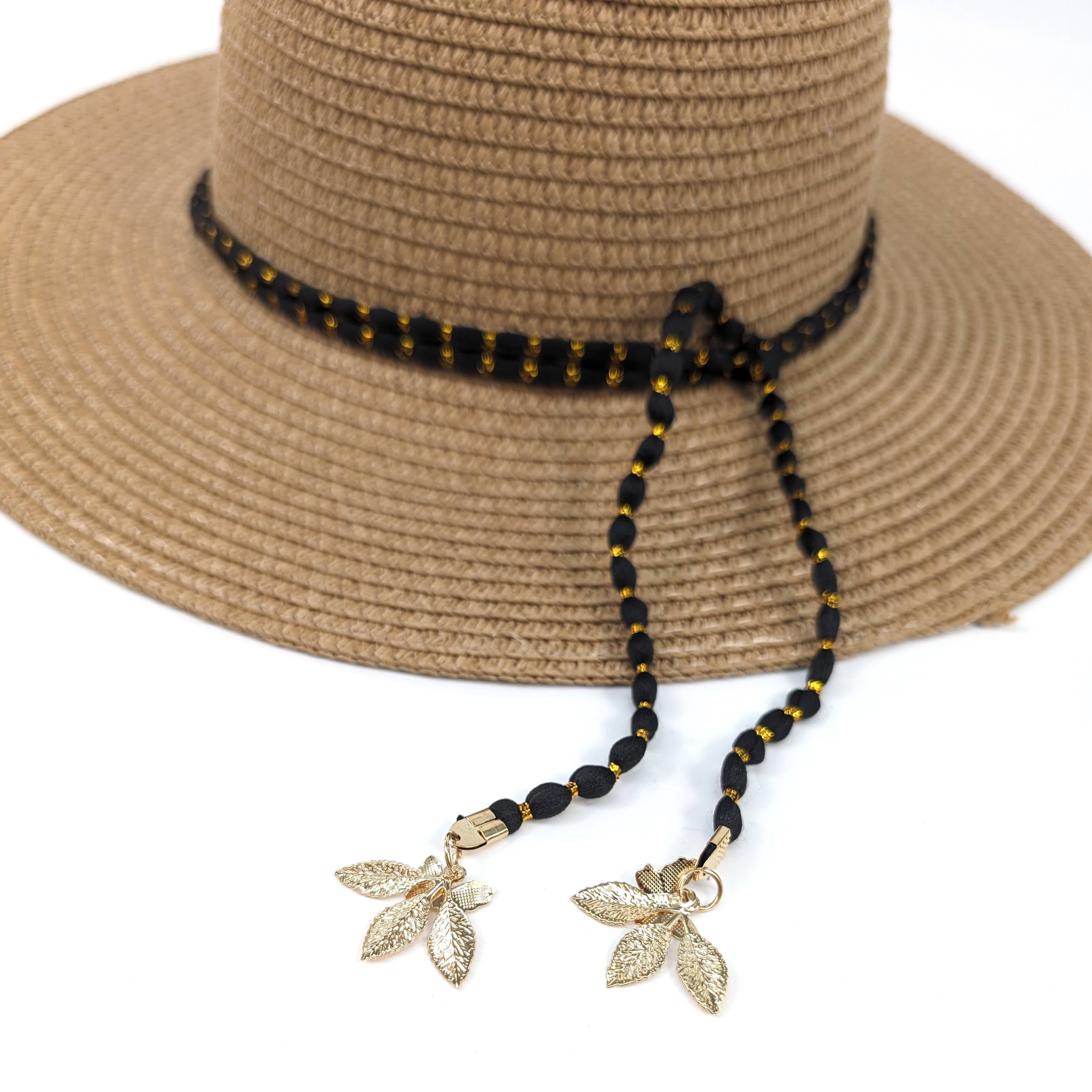 Gold Leaf Cloche Foldable Hat - Dark Natural (57cm)