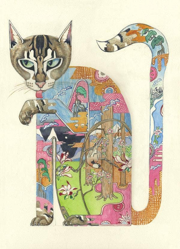 Cat Licking Its Paw Card
