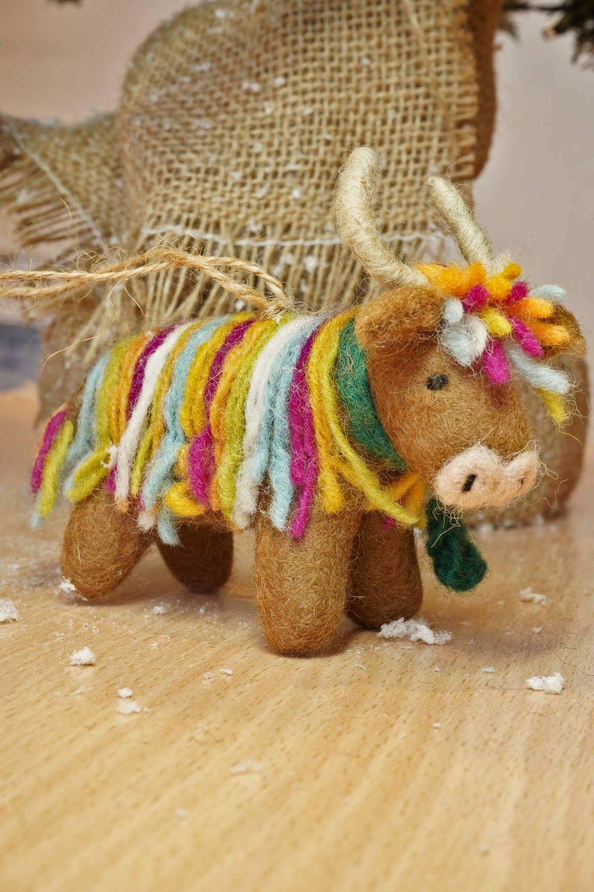 Hughie Felt Wool Colourful Highland Cow Christmas Decoration: One Colour