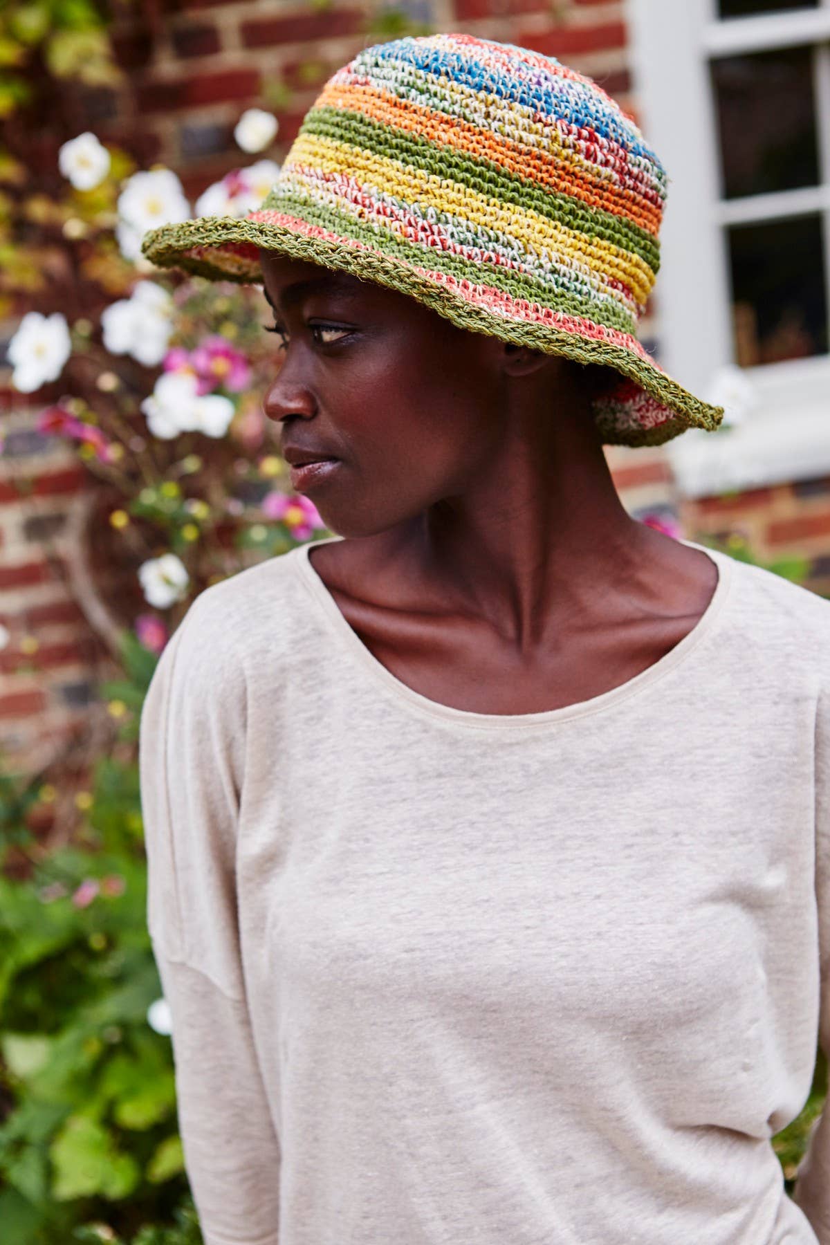 Crocheted Hemp Cotton Sun Hat Summer Stripe: One Colour