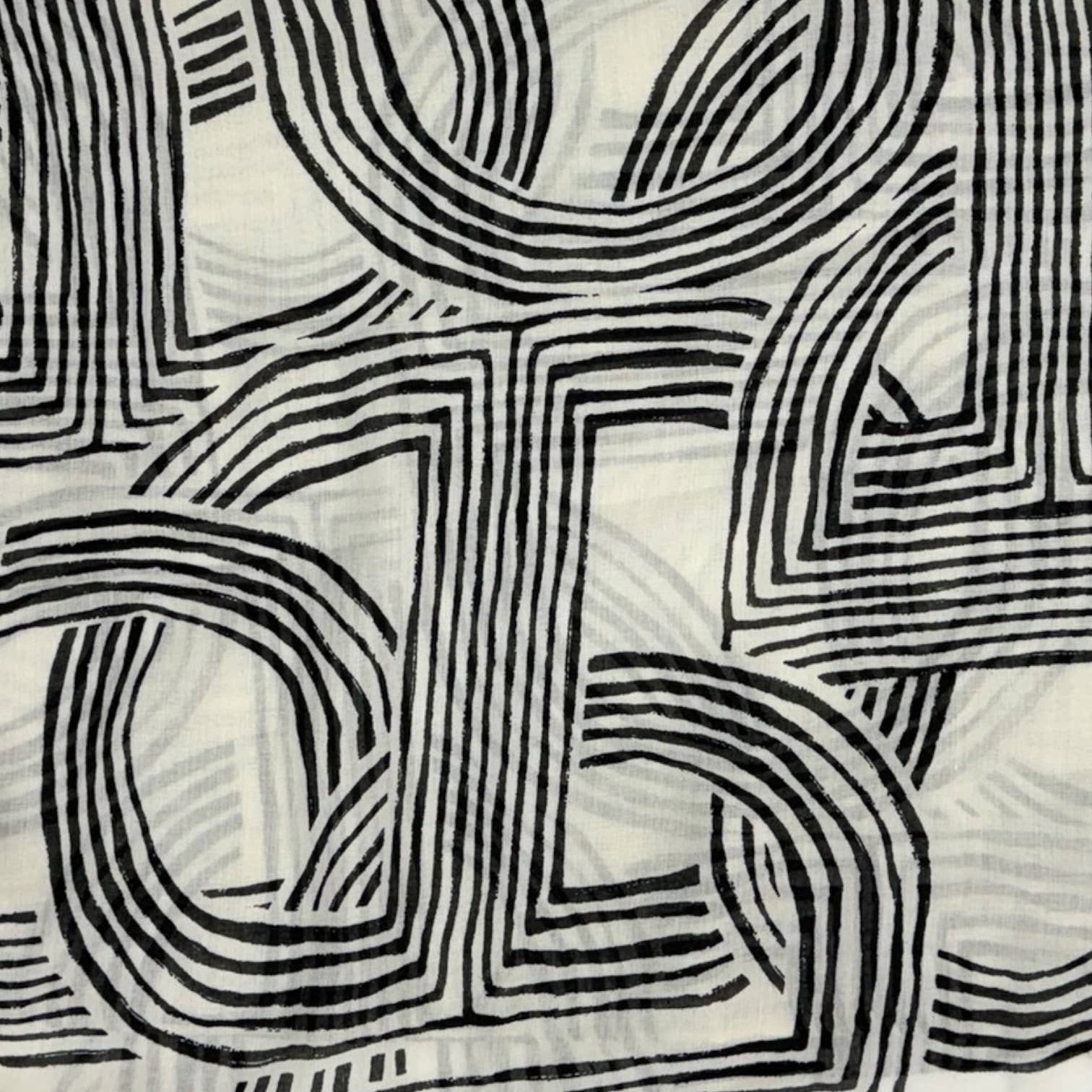 Abstract Line Print Tassel Scarf: Sage