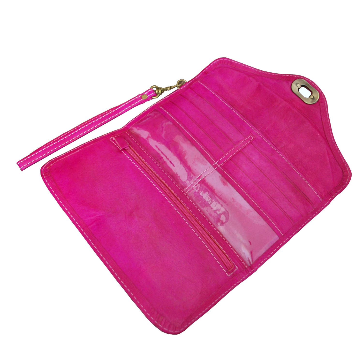 Large Leather Ladies Tri-Fold Purse: Red