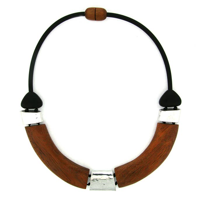 Necklace in wood|aluminium: Brown