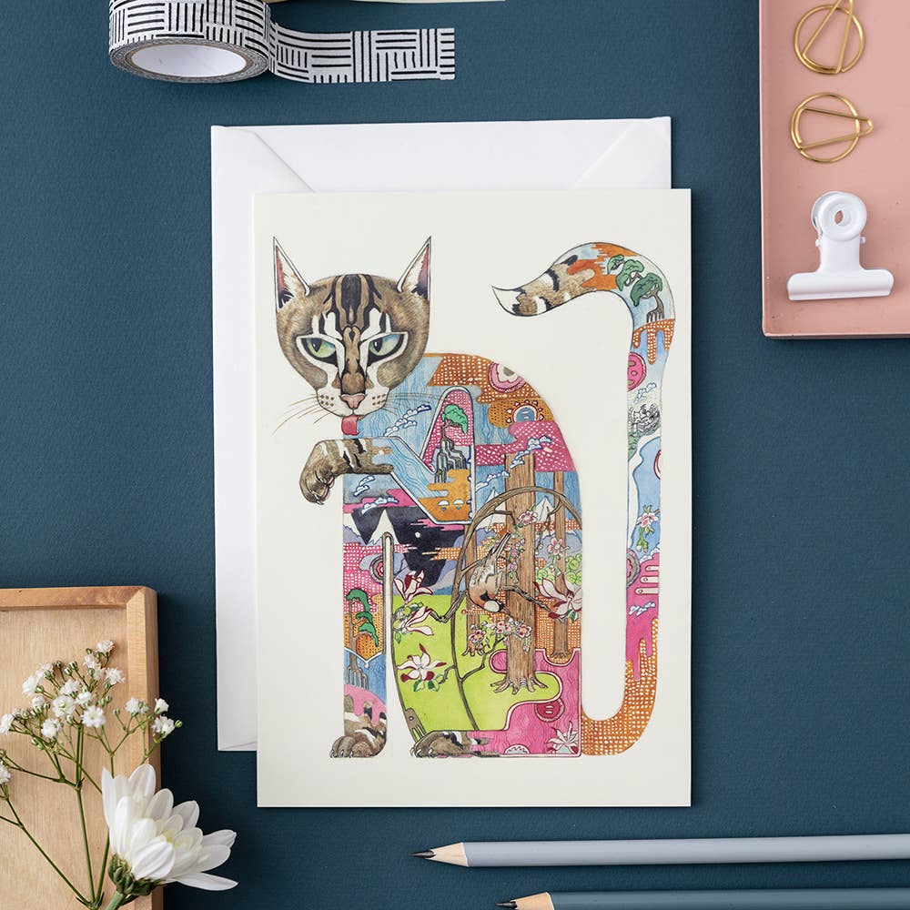 Cat Licking Its Paw Card
