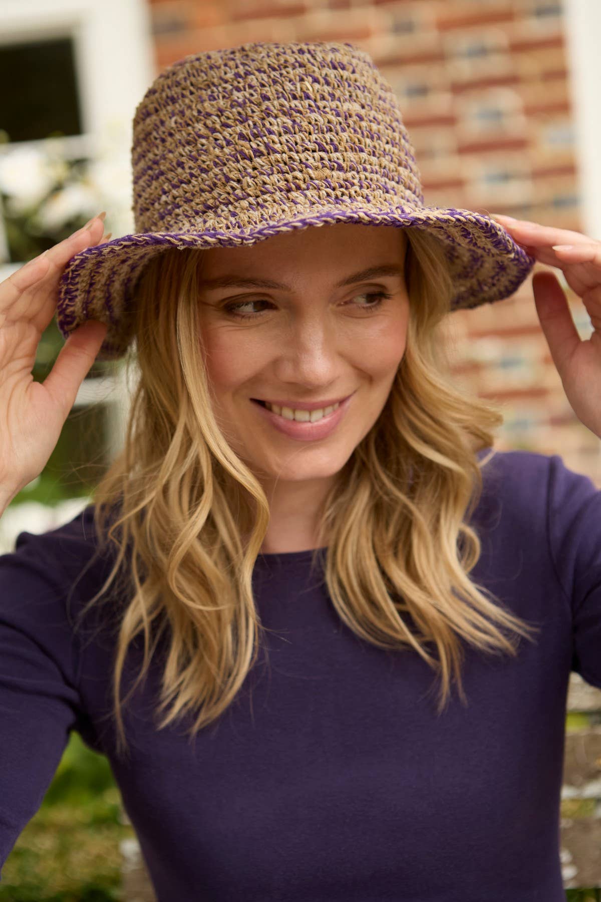 Crocheted Hemp Cotton Sun Hat Purple: One Colour