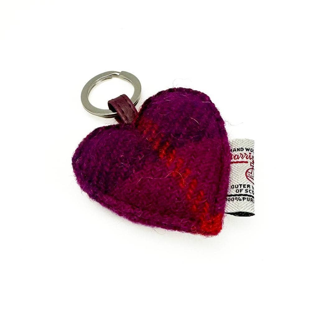 Harris Tweed Heart Keyring Purple Check