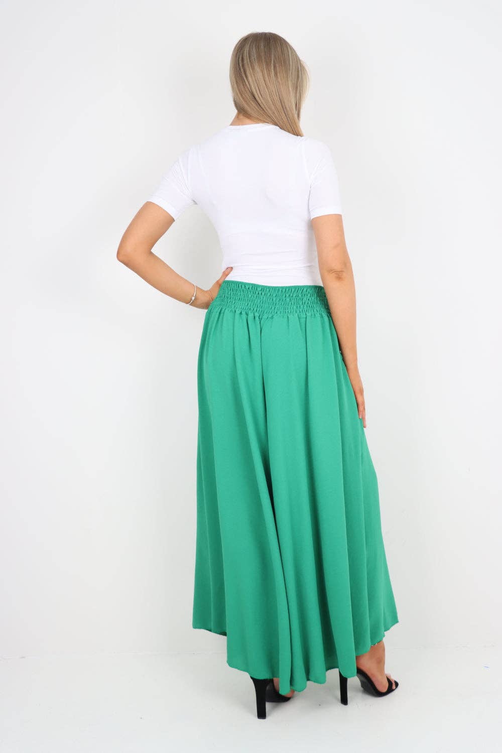 Italian Plain Palazzo Trousers: Beige / One Size (UK 10-24)