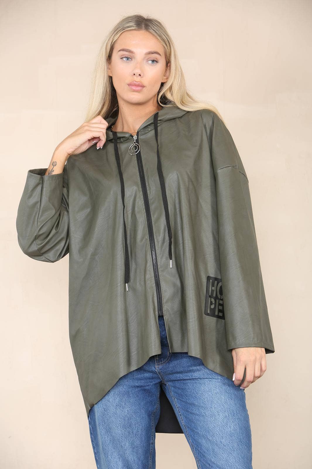 PU Leather Hooded Jacket: Black / One Size To Fit UK 8-20