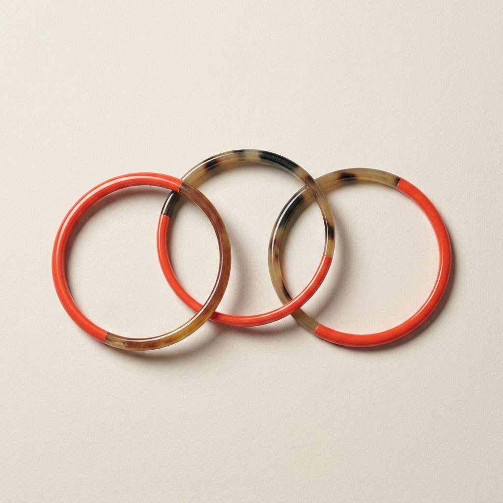 Zuri Set of three Slim orange and brown Natural Horn Bangles