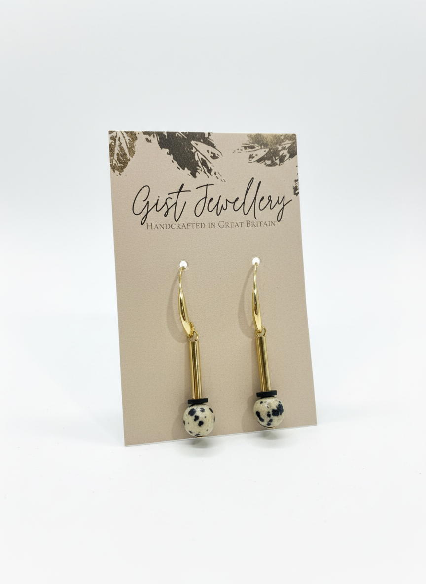 HILE05 - Dalmatian and gold plated drop earrings