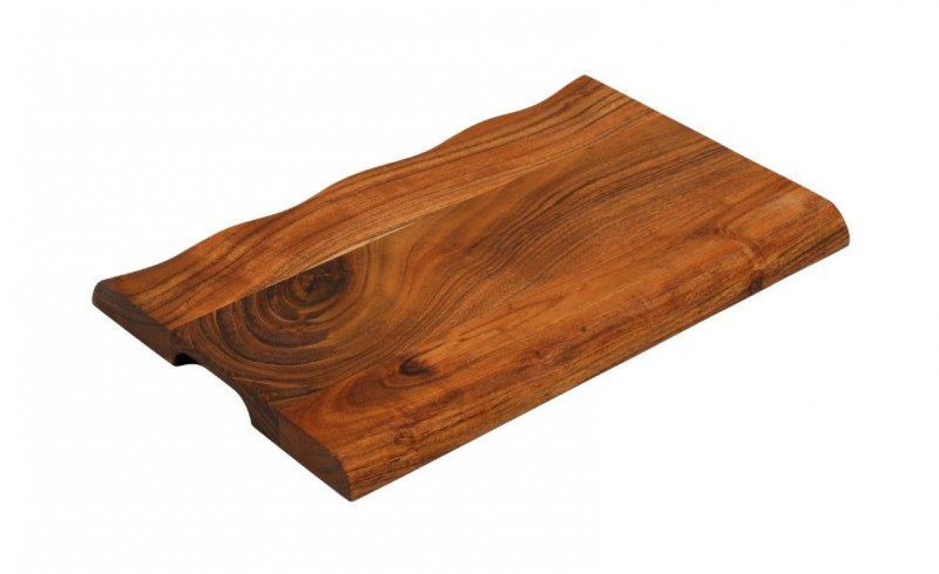 40cm wooden serving board with rich brown wavy edge and grain