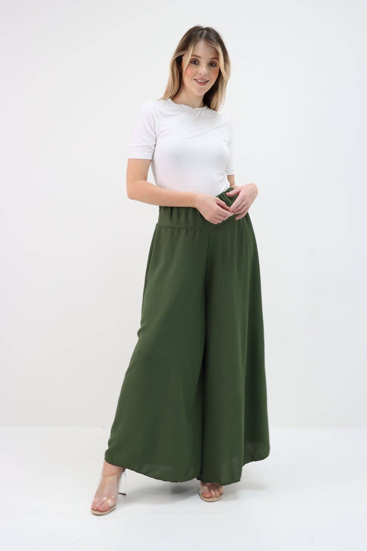 Italian Plain Palazzo Trousers: Beige / One Size (UK 10-24)