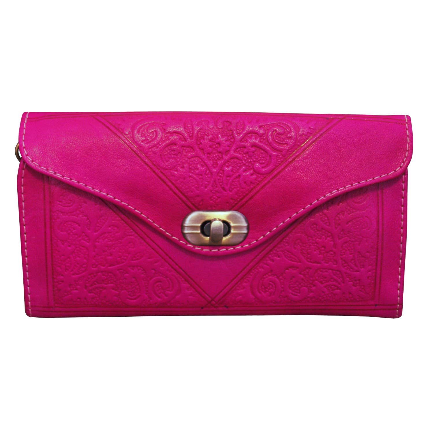 Large Leather Ladies Tri-Fold Purse: Red