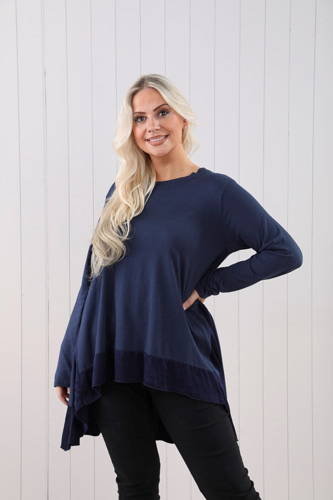 Navy Cotton Jersey Satin Edge Top