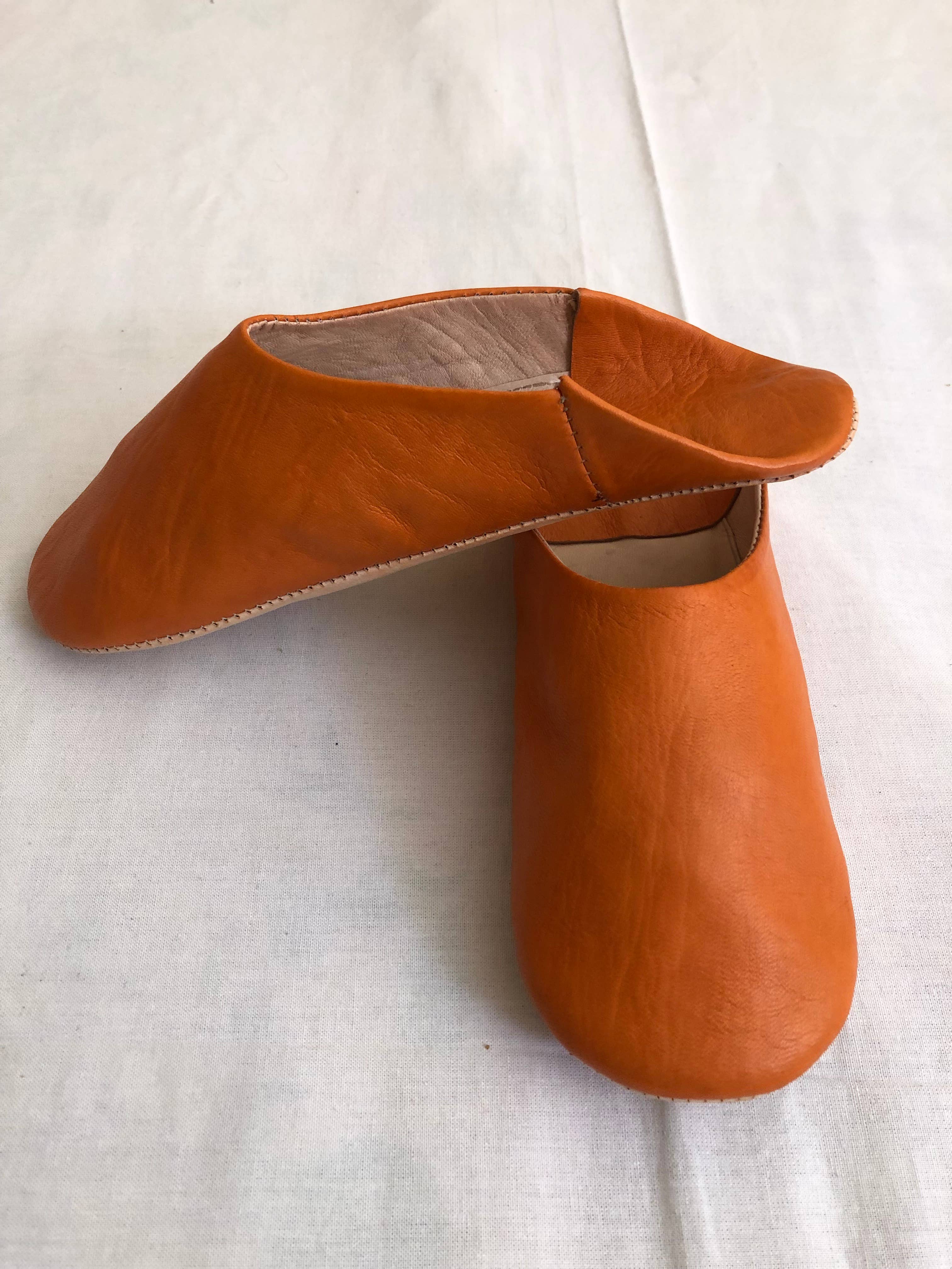 Womens Moroccan Leather Babouche Slippers: Orange / UK 6.5 / US 8