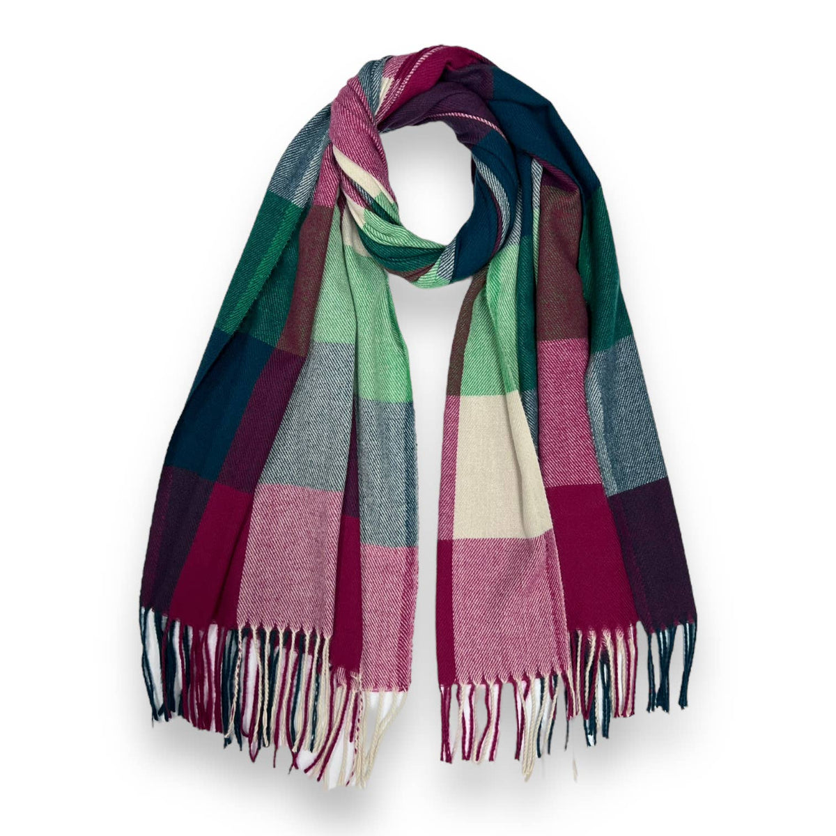 Multi coloured festive check scarf wilt tassels: Rust Orange