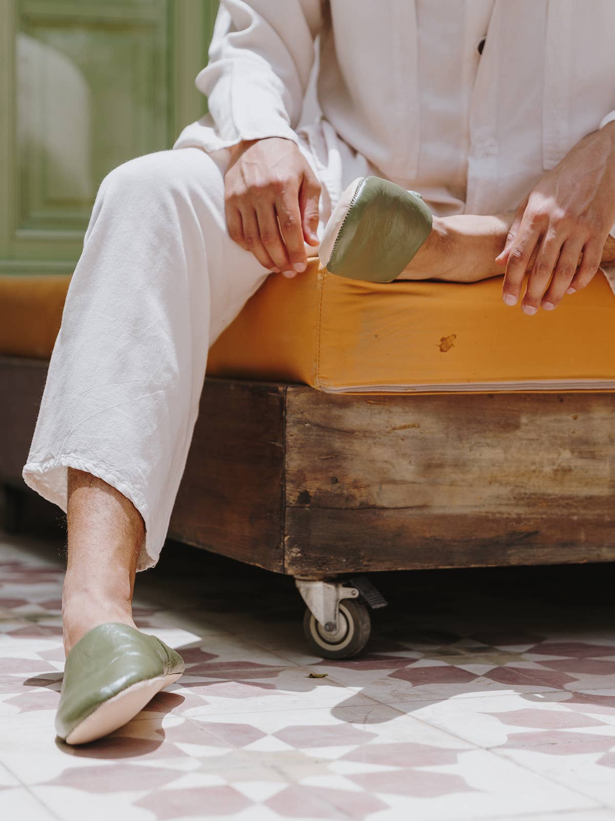 Moroccan Men's Babouche Slippers, Olive: Large | The Nancy Smillie Shop - Art, Jewellery & Designer Gifts Glasgow Scotland