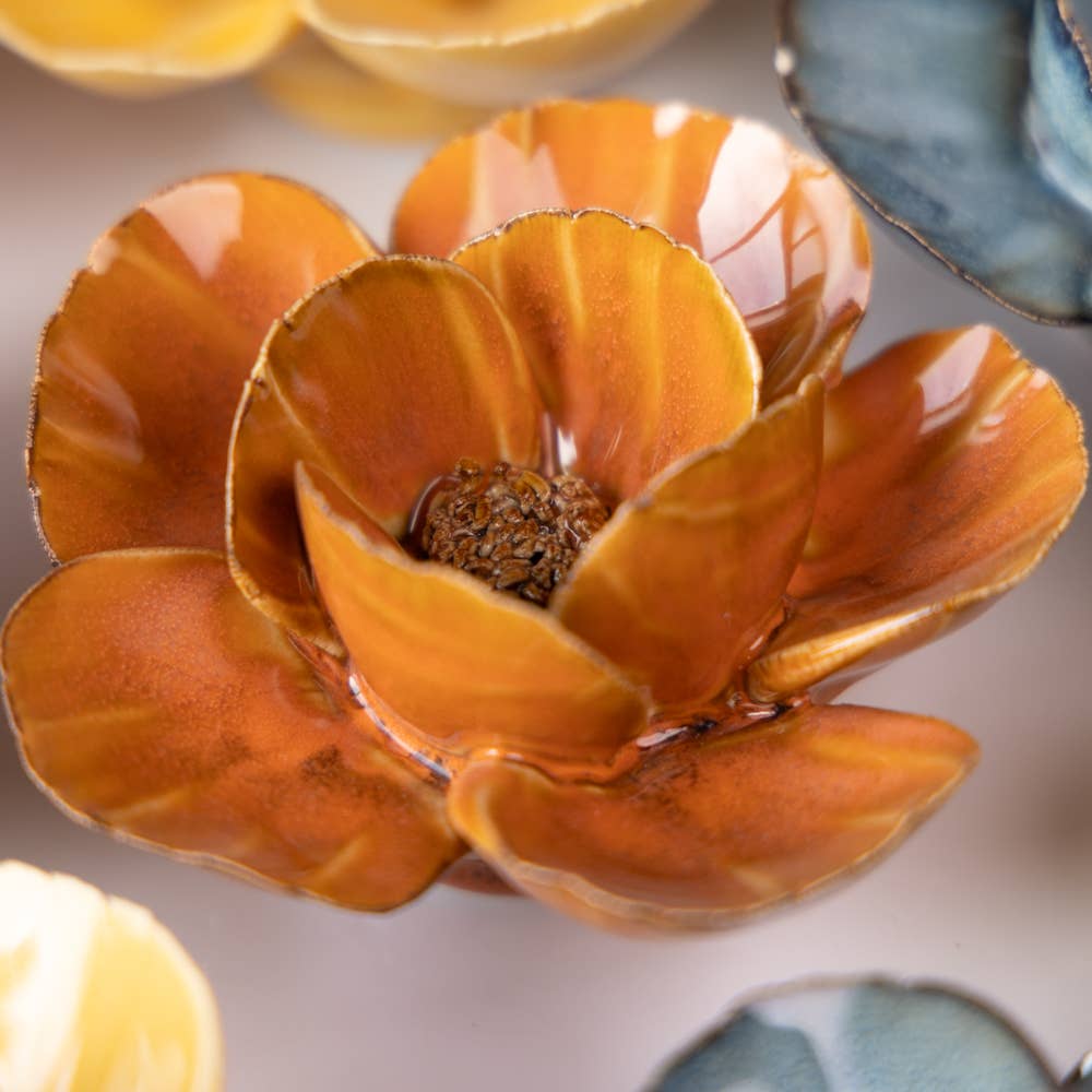 Burnt Orange Poppy Ceramic Flower Wall Arrangements