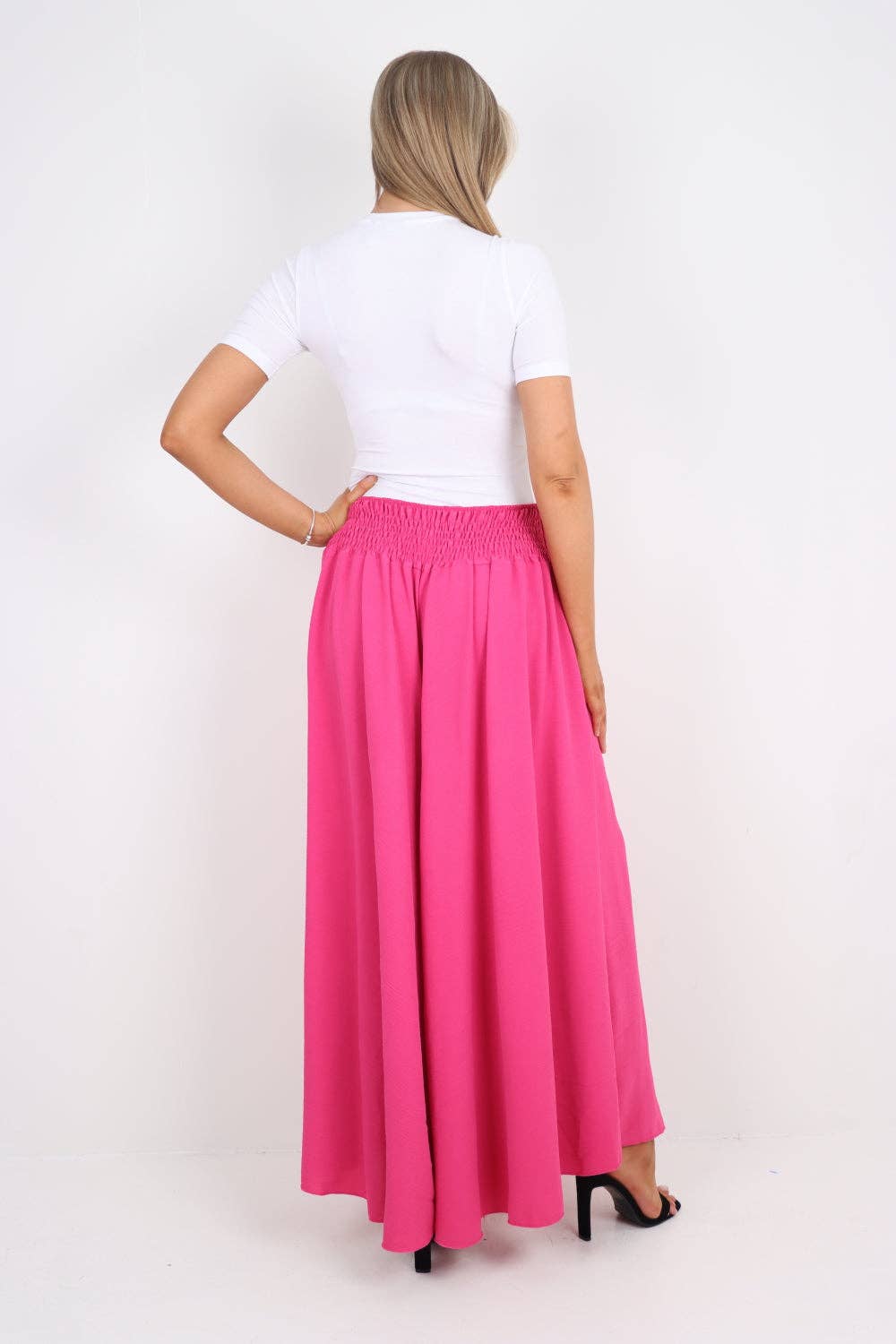 Italian Plain Palazzo Trousers: Beige / One Size (UK 10-24)