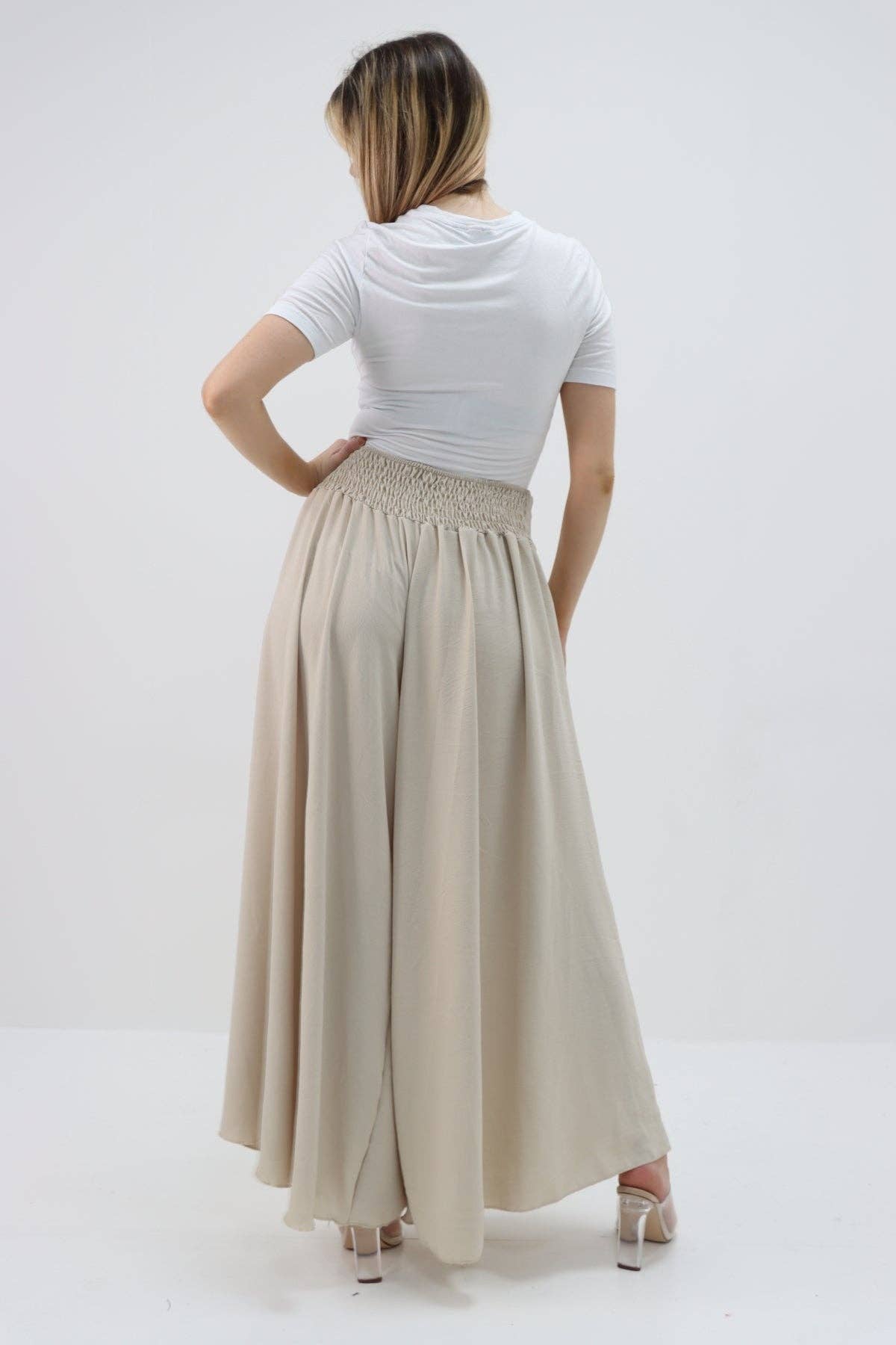 Italian Plain Palazzo Trousers: Beige / One Size (UK 10-24)
