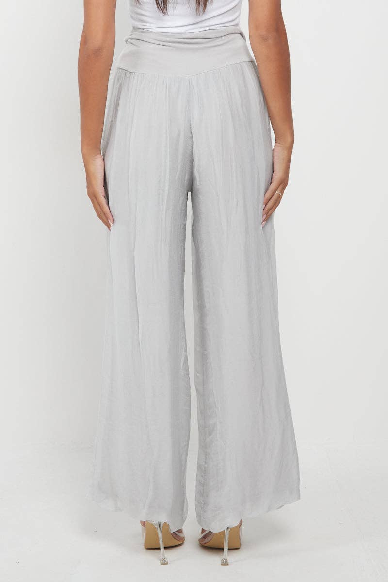 Italian Ladies Plain Wide Leg Silk Palazzo Trouser: Navy / One Size (UK 10-16)
