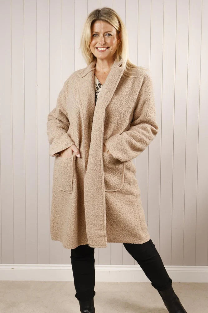 Beige Boucle one Button Coat