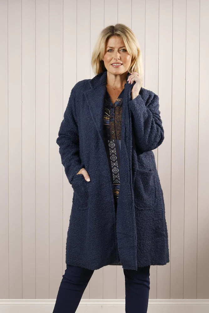 Petrol Boucle one Button Coat