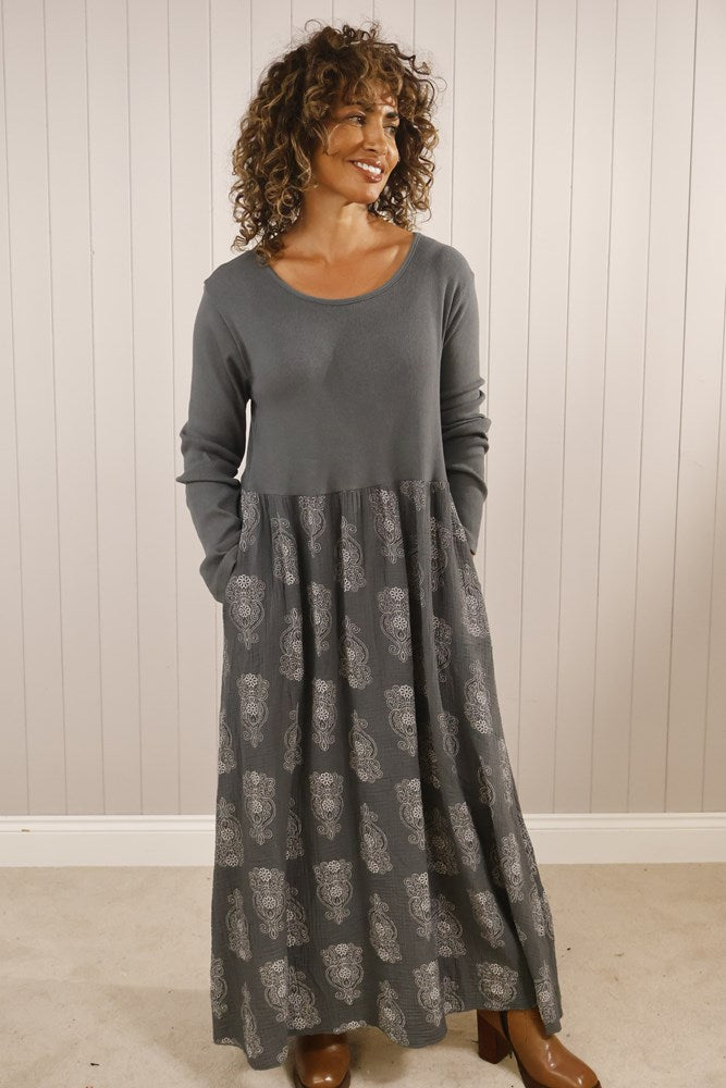 Cotton Long Sleeve Dress Grey