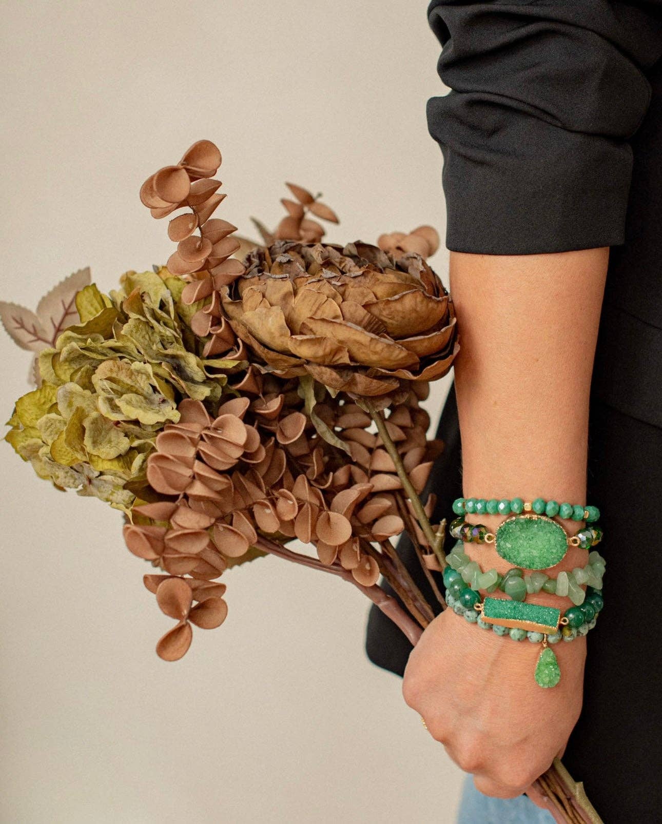 The Emerald Druzy Natural Stone Bracelet Stack