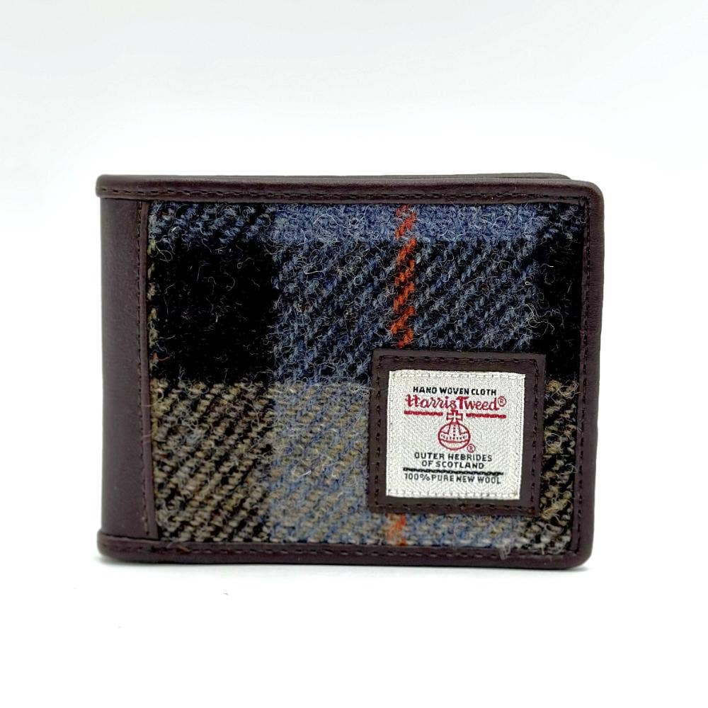 Harris Tweed Bifold Coin Wallet Blue Brown Check